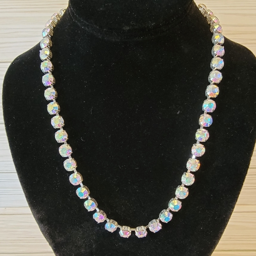 Vintage Kirks Folly Aurora Borealis Rhinestone Necklace Sparkly Iridescent 17"